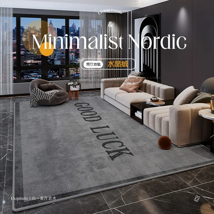 冬季北欧风意式极简免洗素色客厅地毯侘寂风现代卧室床边毯茶几垫