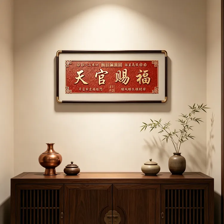 天官赐福横款非遗铜拓画铜板画铜雕画办公室装饰画客厅挂画7030