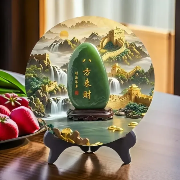 八方来财摆件玉石画靠山相框摆件招财转运旺宅客厅玄关装饰品8938