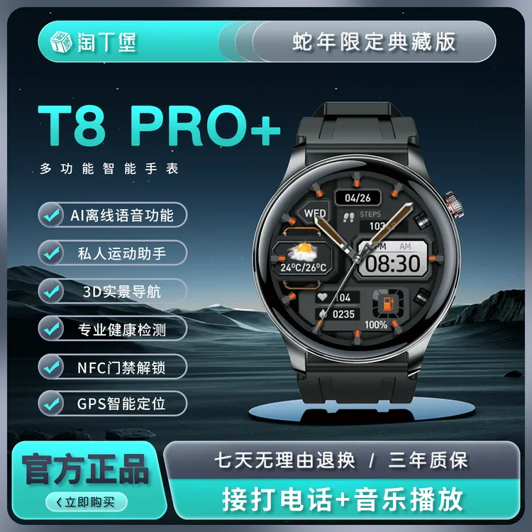 【2025典藏版】淘丁堡T8Pro+智能手表Ai语音红外遥控支付门禁黑-zy