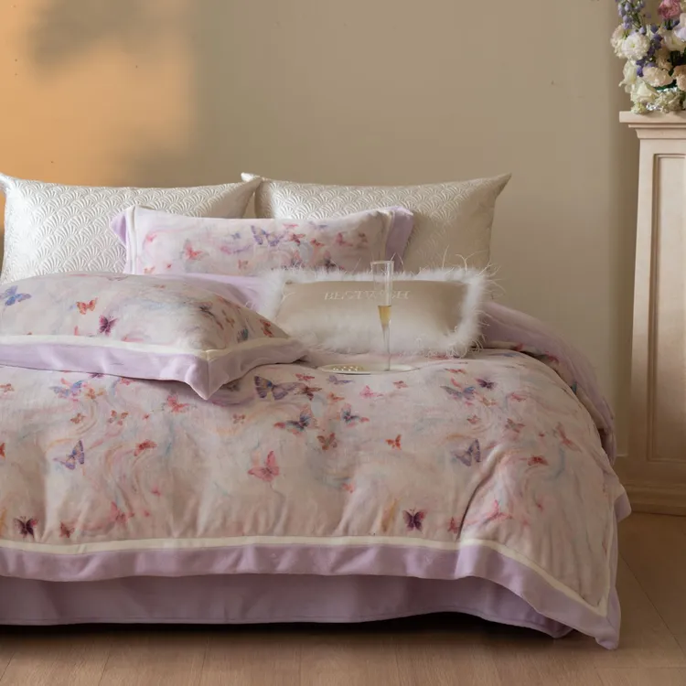 花花一家【蝴蝶星辰】- 牛奶绒床单床盖四件套印花加绒加厚冬季