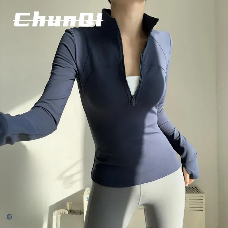 维多利亚加绒半拉链瑜伽服女长袖外穿户外晨跑运动上衣健身服冬季