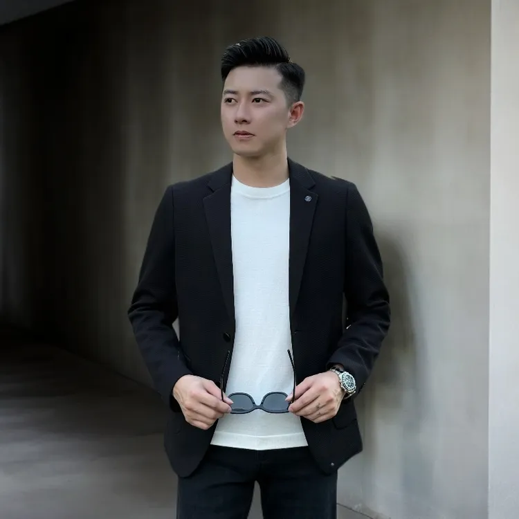 小杰/L-Jie 男士秋季休闲时尚小细格纹西装（0006）