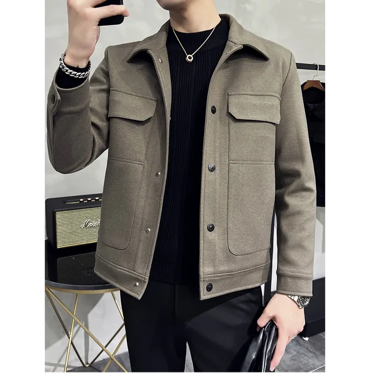 维麦帕通WENMAPAETON毛呢男秋冬季加棉加厚休闲百搭短款夹克翻领