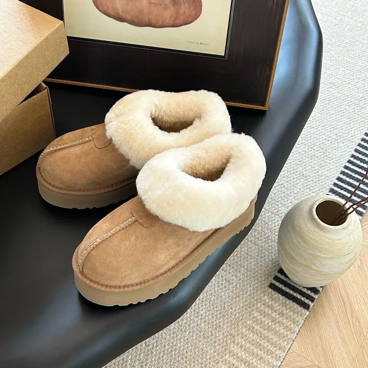 韩版秋冬季女款塔茨特增高雪地靴羊毛皮毛一体乐福鞋一脚蹬雪地靴