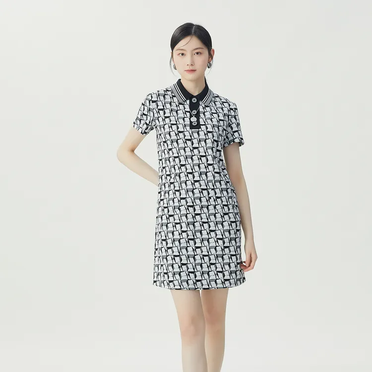 GIRDEAR/哥弟新款品质女装时尚百搭几何小香风短袖连衣裙1500297