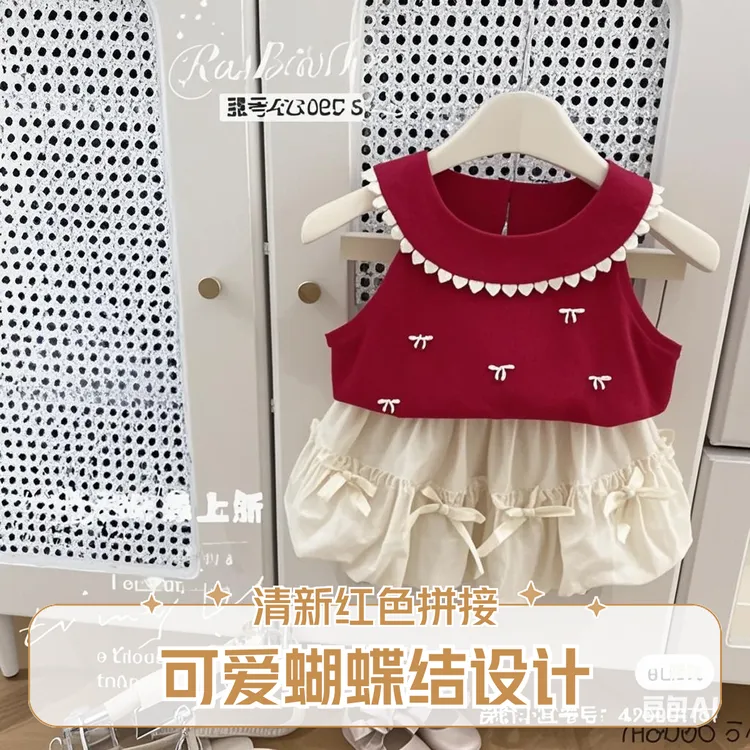 夏季套装女红色童装韩版夏装无袖见详情套头B类2件女童