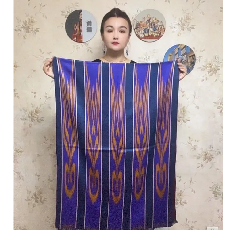 秋冬最新款新疆和田艾德莱斯围巾纯棉60x180cm手工染