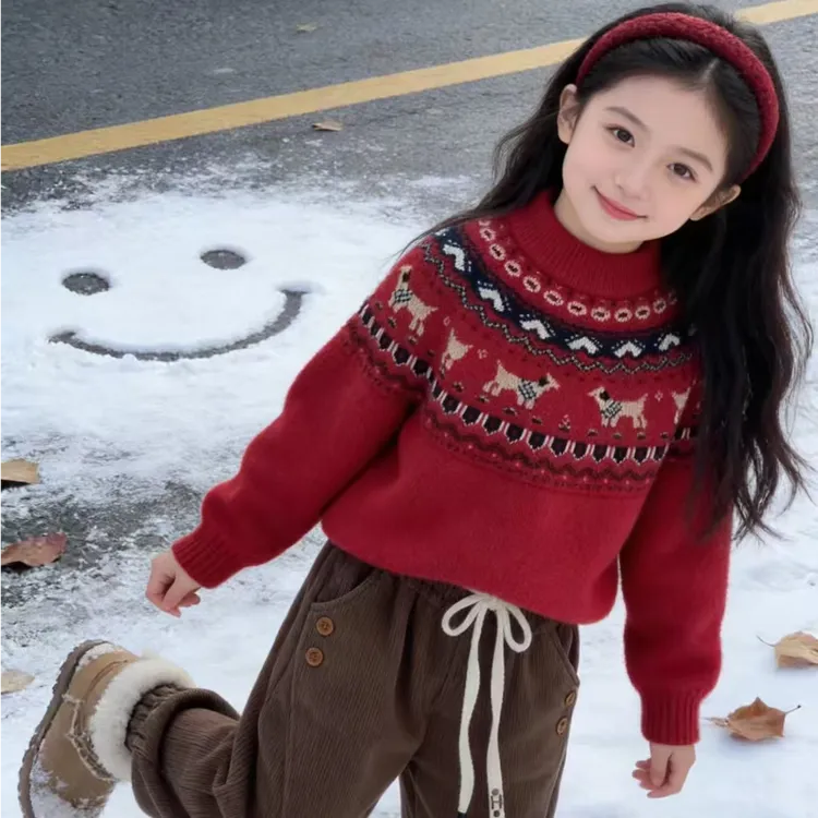 【复古费尔岛】2026新款复古提花套头男女童秋冬潮款毛衣