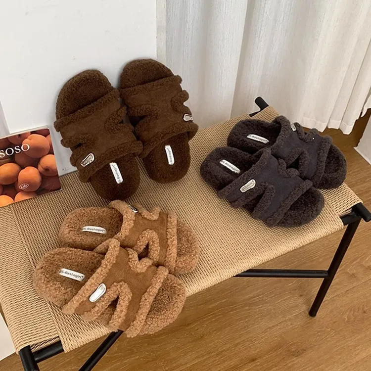 复古加绒保暖毛毛拖鞋女外穿2025秋季新款一脚蹬懒人勃肯鞋棉拖鞋