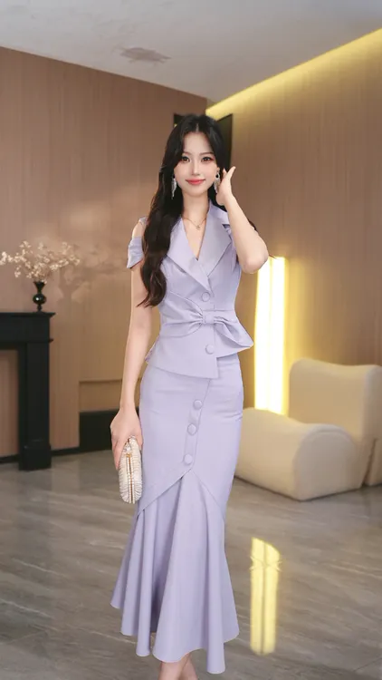 设计师气质夏季女神时尚套装小众收腰修身套装优雅