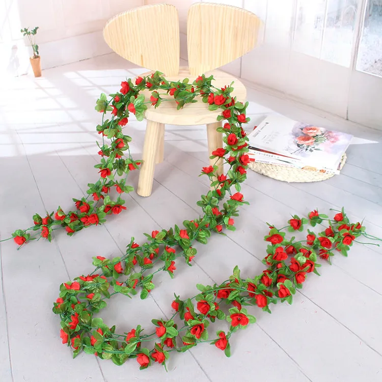 仿真玫瑰花藤空调管道遮挡装饰藤塑料假藤蔓串花吊顶缠绕假花藤条