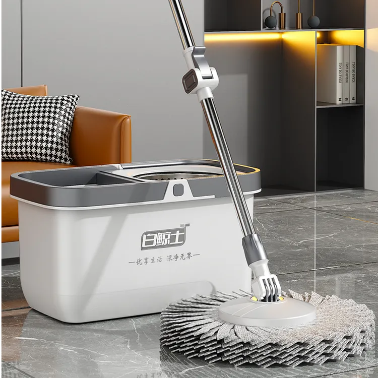 白鲸士新款加厚不锈钢旋转拖把一拖既净甩干免手洗大号吸水拖布