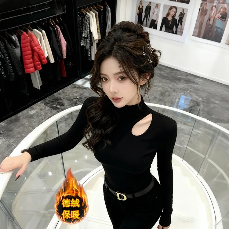 暖磨毛时尚半高领打底衫女内搭春秋冬修身洋气女生秋冬衣服内搭