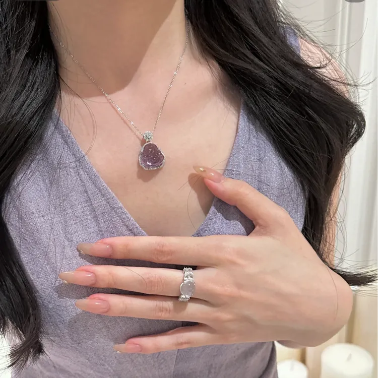 铜合金项链 新中式佛公吊时尚紫色吊坠女款轻奢精致高级感项链
