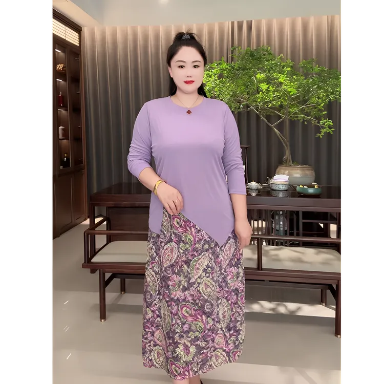 2025秋季新款套装法式圆领不规则潮流修身上衣+半身裙（两件套）