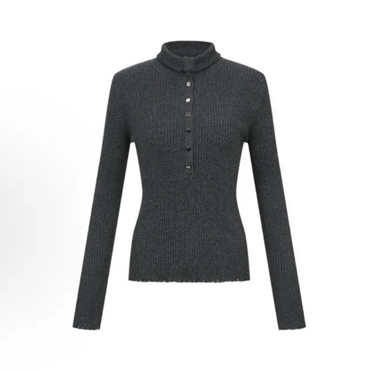 UR2025冬季新款女装气质肌理感立领亮丝花边针织衫UWM950133