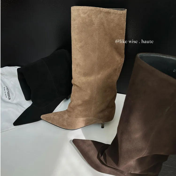 LIKE WISE HAUTE · 4cm法式尖头小猫跟百搭时尚时髦堆堆中筒靴