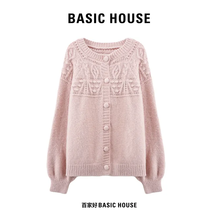 Basic House/百家好2025冬厚款森系圆领保暖提花针织衫V242 YY