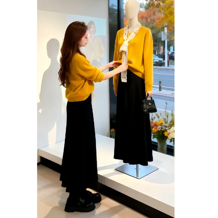 秋季穿搭一整套女2025新款法式温柔针织衫搭气质高腰半身裙两件套