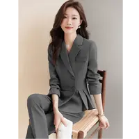 W8015灰色西装套装女2025新款高端职业装气质工作服时尚两件套