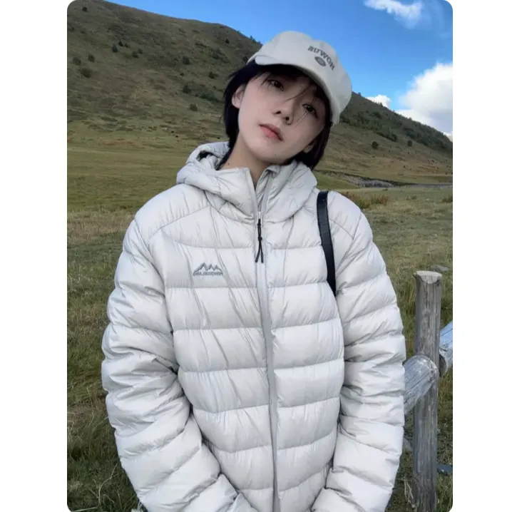 浅灰色轻薄排骨羽绒棉服男冬季连帽显瘦情侣外套加厚防寒面包衣服