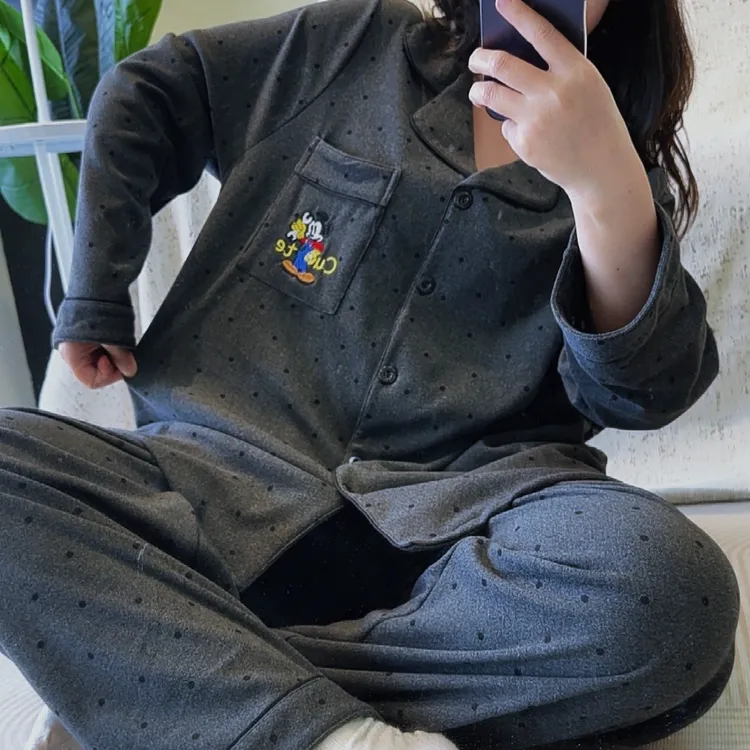 德绒加厚胖MM冬季翻领保暖套装睡衣女波点长袖加肥加大休闲家居服