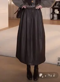 【YY·studio】秋季显瘦气质休闲松紧腰抽绳皮裙半身裙YY-5473