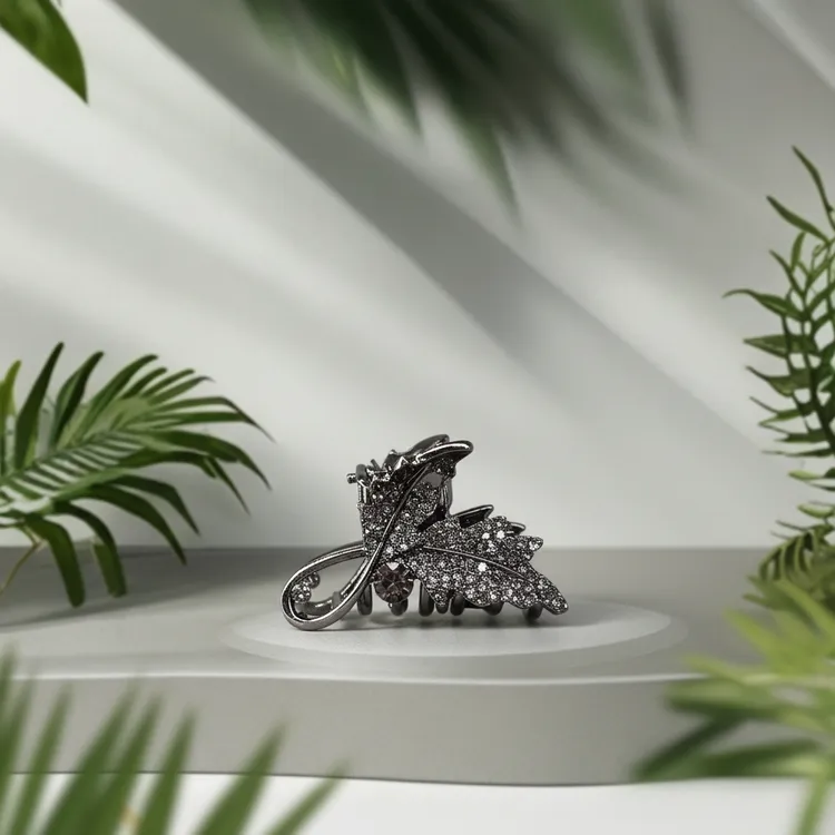 高级感黑色树叶水钻抓夹女前额侧边刘海碎发夹气质网红发卡小众