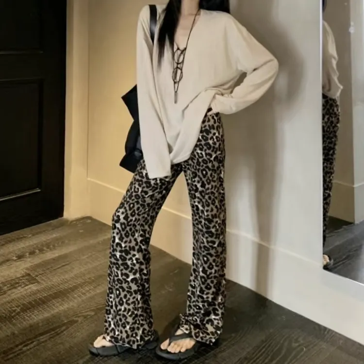 通勤裤子爆款春夏休闲裤女高腰阔腿裤直筒裤薄款抽绳垂感遛弯裤