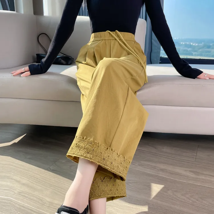 蕾丝花边阔腿裤女春秋季2025年新款显瘦宽松休闲直筒哈伦裤子女