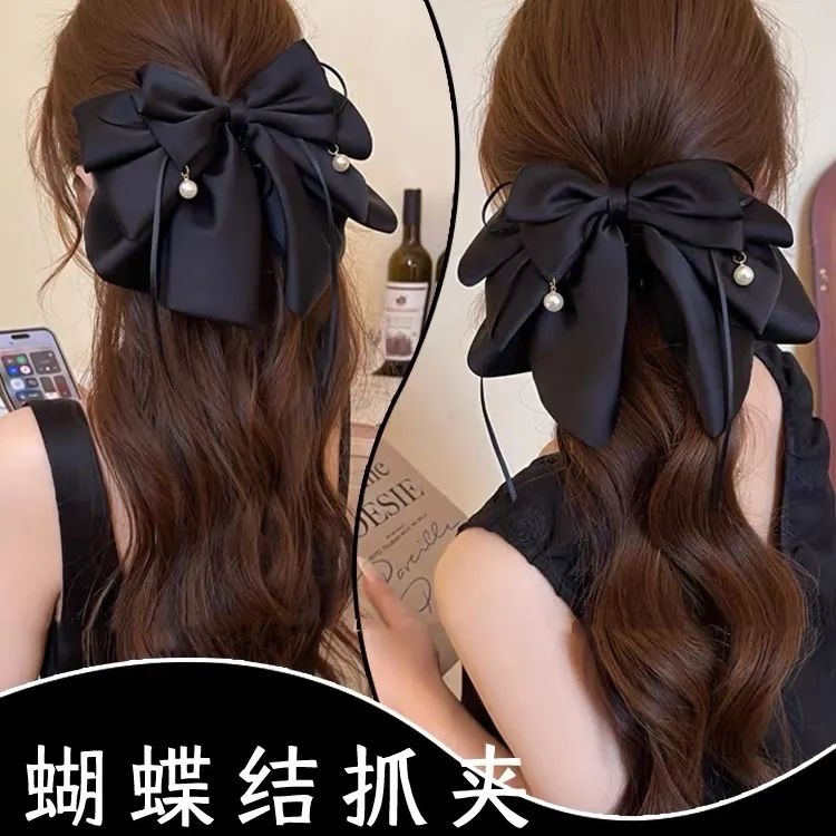 法式高级感蝴蝶结仿珍珠抓夹2025新款饱满后脑勺丸子头马尾发夹女