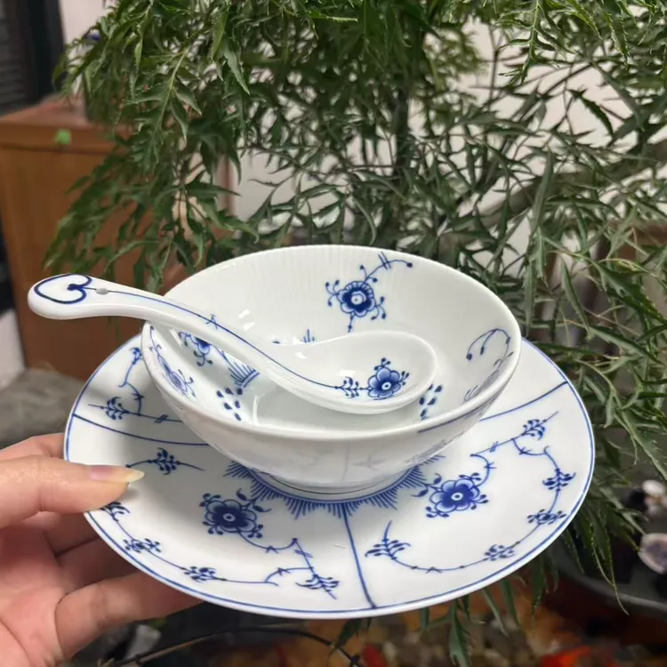 【观造集/万寿春藤】景德镇高温白瓷陶瓷碗盘精致一人食三件套碗盘