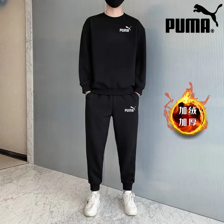 PUMA彪马加绒运动套装男装2025新款保暖休闲圆领卫衣针织运动长裤