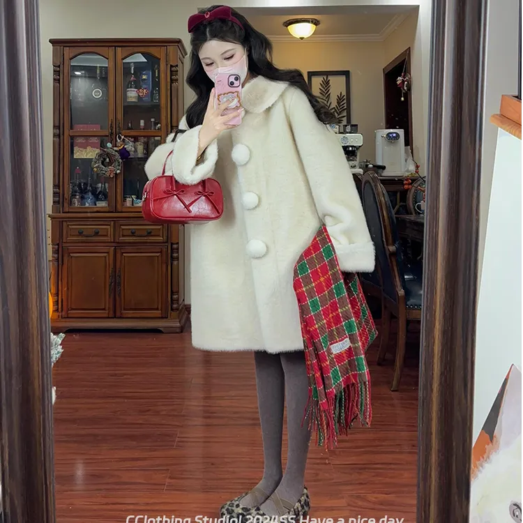 人造皮草 【雪球】复古小香千金高级感贵气毛毛球外套女韩版ol大衣