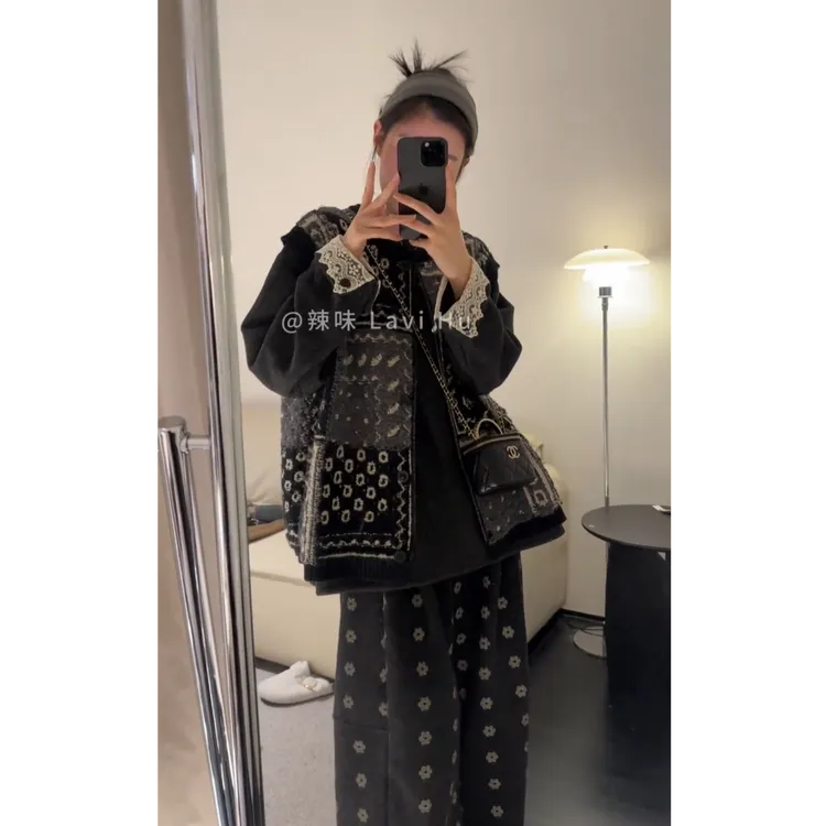 超火一整套2025秋冬新款时尚慵懒风法式高级感上衣马甲裤子三件套