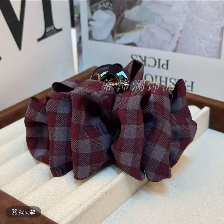 韩系格子云朵泡泡抓夹气质百搭韩系鲨鱼抓夹