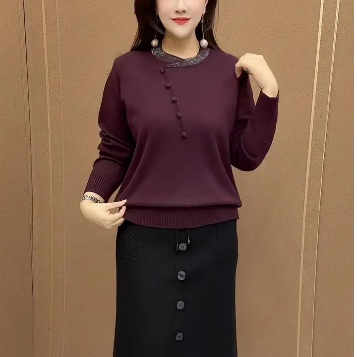 高级气质减龄中老年妈妈针织外套2025秋新款修身减龄拼接圆领上衣