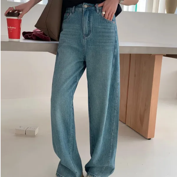 2025韩系新款神裤莱赛尔立体剪裁浅蓝牛仔裤高腰显瘦阔腿直筒裤