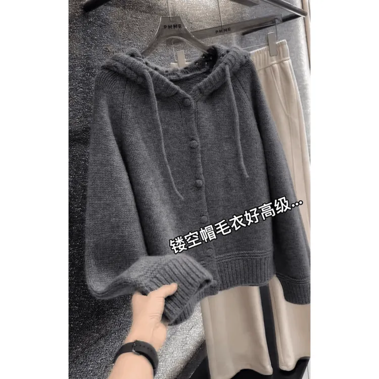 2025秋冬新款常规款针织连帽冬季毛针织衫时尚休闲加厚慵懒风毛衣