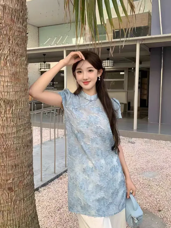 新中式改良旗袍上衣搭配阔腿裤时尚洋气国风套装