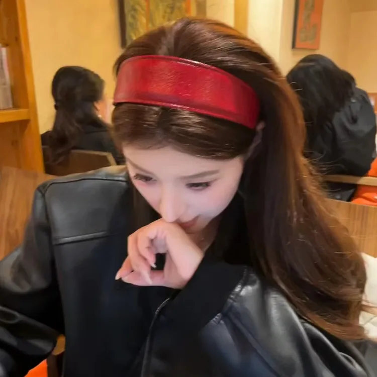 复古红色宽边发箍女秋冬高级感洋气时尚高颅顶圣诞新年头箍头饰潮