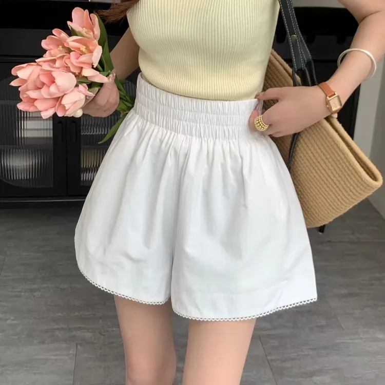 花边短裤女夏高腰显瘦2025韩系百搭a字宽松阔腿外穿休闲蓬蓬裤子