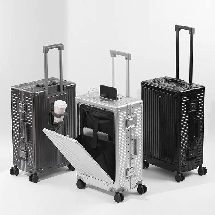 全铝镁合金行李箱前开盖拉杆箱20寸登机箱铝框旅行箱皮箱密码箱