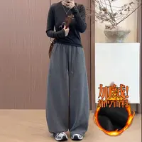 0290加绒毛呢青花瓷老钱风立体线设计休闲卫裤