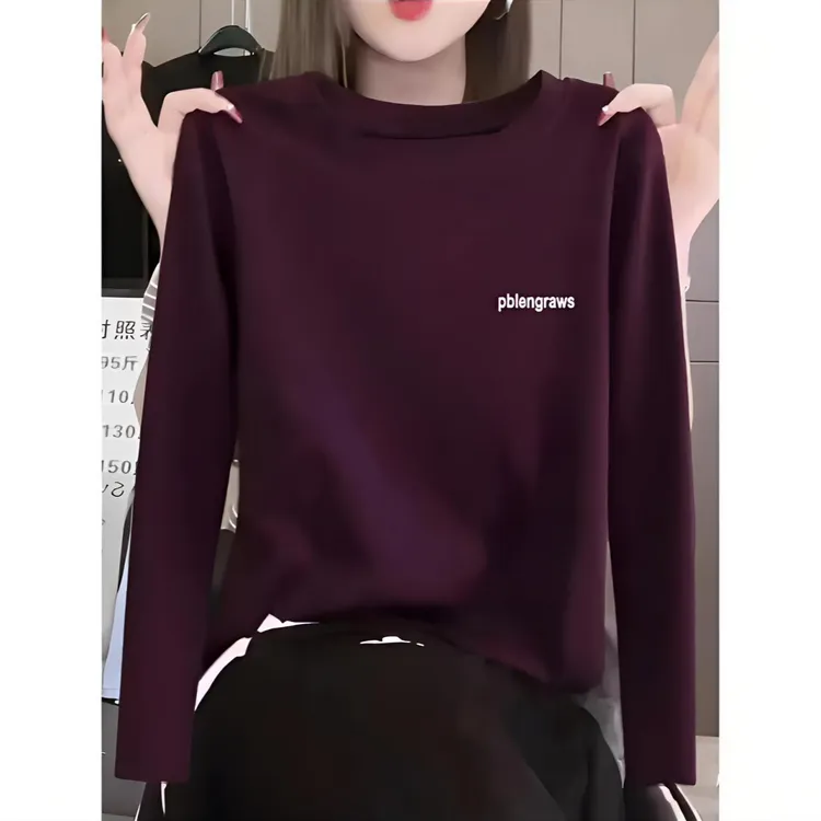 【双面绒】加厚保暖2025新款圆领长袖显瘦T恤女气质内搭刺绣打底