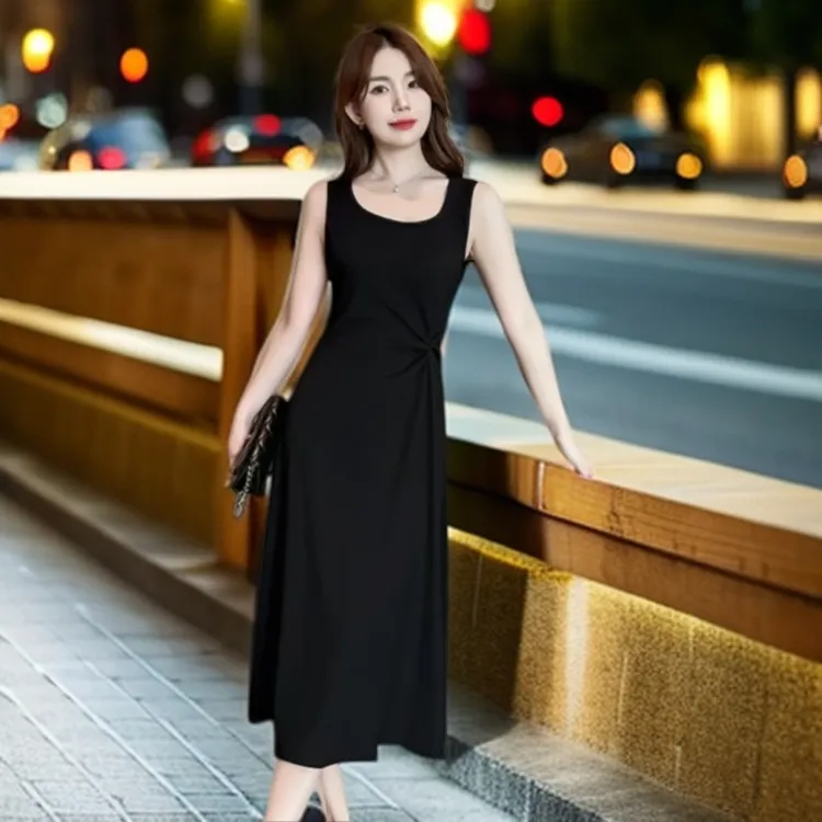 【正品】百搭时尚新款垂感长款女士高级感显瘦打底连衣裙-2522款