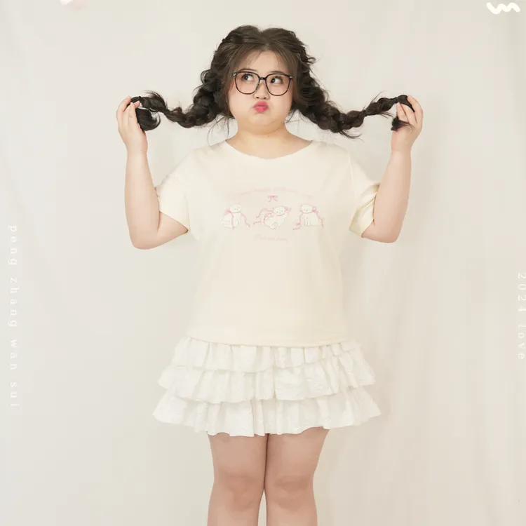 压皱蛋糕裙微胖mm大码多巴胺少女梨形显瘦防走光花苞裙胖mm大码