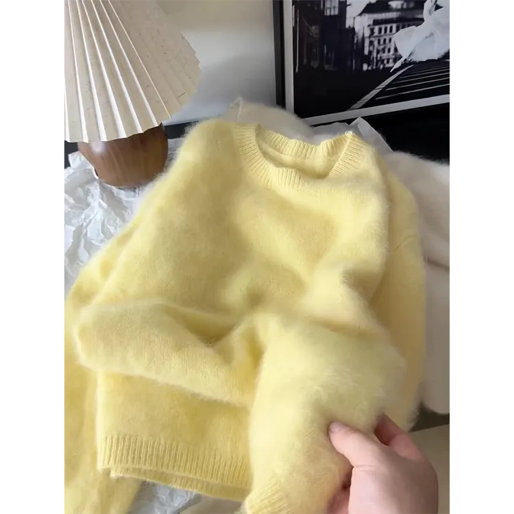 糟了的好好看！奶乎乎黄色圆领毛衣女秋冬温柔风软糯糯针织衫上衣
