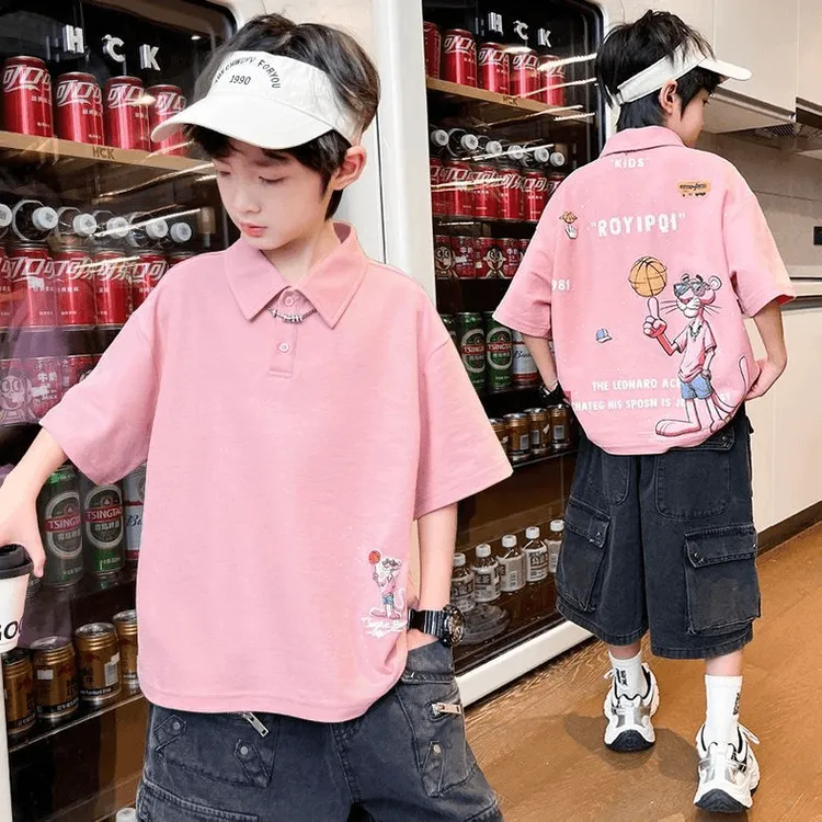 男童短袖T恤2025夏季新款儿童休闲翻领时尚polo衫男童半袖T恤潮